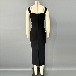 Robe de soirée élégante en satin avec strass et paillettes, taille naturelle, fente haute, blazer long pour femmes, fête, célébration - Product Image 3