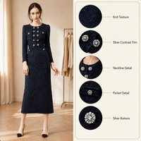 Nouvelle Robe Tricotée Élégante pour Femme Automne Hiver 2026, Style Dame, Tissu Brillant, Double Boutonnage, Coupe Ajustée, Manches Longues