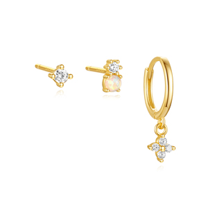 Nouveaux designs S925, ensemble de bijoux tendance, plaqué or 18 carats, boucles d'oreilles à clous en zircon, boucles d'oreilles créoles - Product Image 1