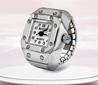 Rétro Hiphop Doigt Anneau Montre Élastique Bracelet Cadran Quartz Montre Y2K Argent Mini Anneau Montre Hommes Femmes