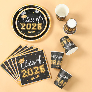 Vajilla Desechable Negra y Dorada <span class=keywords><strong>para</strong></span> Fiesta <span class=keywords><strong>de</strong></span> Graduación, Mantel <span class=keywords><strong>de</strong></span> Papel, Clase <span class=keywords><strong>de</strong></span> 2026, Artículos <span class=keywords><strong>para</strong></span> Graduación <span class=keywords><strong>de</strong></span> Universidad y Preparatoria - Product Image 3