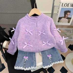 Suéter con Lazo para Niña, Estilo Coreano, Primavera-Otoño, Cárdigan para Usar en Capas - Product Image 3