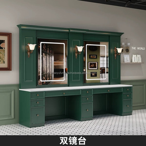 Table de comptoir de coiffure de salon de coiffure HaoYu haut de gamme avec nouveau matériau de tissu miroir personnalisé pour une utilisation dans les centres commerciaux - Product Image 5