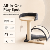 Arbre à chat compact en gros avec poteau à gratter en sisal, planche à gratter incurvée et perchoir rond en peluche pour chats d'intérieur
