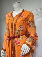 Vêtements islamiques imprimés Ensemble deux pièces pour femmes Robe florale imprimée à taille haute Abaya Robe musulmane pour femmes