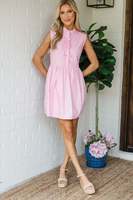 Fabricant de vêtements sur mesure OEM, robe courte rose à col mandarin sans manches avec nœud papillon, mode estivale pour femmes