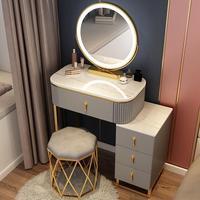 Nordic Light Luxury Rock Plate Bureau de rangement rétractable Cabinet de rangement de bureau de maquillage avec miroir de maquillage à lumière LED