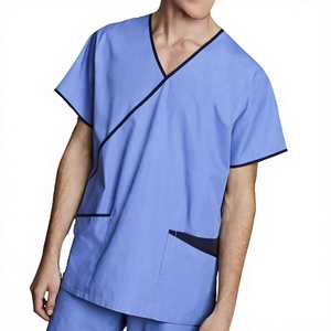 Conjunto de uniforme médico azul con cuello en V para mujer, de poliéster tejido, blusas y camisas para hospital con detección de agujas, fusión sin costuras - Product Image 3
