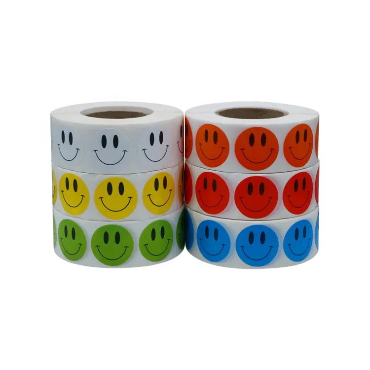 Hybsk(TM)-pegatinas de cara sonriente amarilla, etiquetas para profesor de círculo redondo de 1 pulgada, 1.000 en Total (1 paquete)