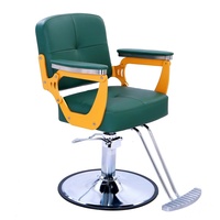Fauteuil de coiffure inclinable haut de gamme, entièrement vert, avec pompe hydraulique robuste, rotation à 360 degrés, en cuir PU, pour barbier