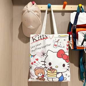 <span class=keywords><strong>K</strong></span> T Cat 2025 nouvelle mode dame dessin animé toile sac fourre-tout mignon Kitty conception grande capacité étudiant sac à bandoulière ouvert en gros - Product Image 3