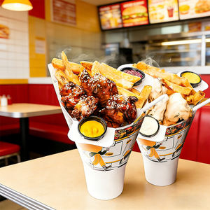 ภาชนะใส่อาหารแบบใช้แล้วทิ้งขายส่ง กล่องใส่ขนมปาปาสเคบับ ถ้วยกระดาษใส่เฟรนช์ฟรายส์ 2 in 1 ถ้วยกระดาษสำหรับไก่ทอดและเครื่องดื่ม - Product Image 4