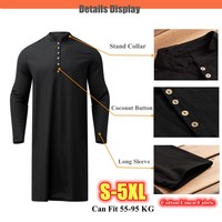 Chemise Homme Musulmane Tendance, Robe Décontractée en Coton et Lin, Manches Longues Unies, Hauts Arabes Simples, Chemise Décontractée pour Homme, Jubba Thobe