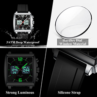 Montre pour homme Poedagar E109, double affichage, chronographe multifonctionnel, quartz, bracelet en silicone, alarme, lumineuse, étanche