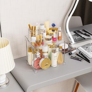 Transparent Double Layer Bathroom <b>Storage</b> Rack For Cosmetics And <b>Toiletries</b> Freestanding Rectangular Shelf - Product Image 4
