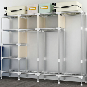 Penderie Simple en Tissu avec Fermeture Éclair, Structure en Acier, Meuble de Chambre Moderne, 1 Set, Armoire Pliable pour Vêtements - Product Image 2