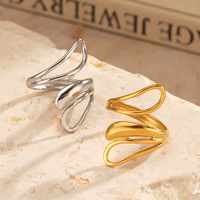 Cincin Baja Anti Karat Gaya Eropa dan Amerika, Desain Garis Simpel, Cincin Terbuka, Personalisasi Hip Hop, Lapisan Vakum Elektroplating