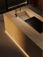 Série Travertin d'Italie, comptoir de cuisine et salle à manger d'hôtel, dalle en pierre frittée, placage en porcelaine, 900x2700mm, pour fond de télévision