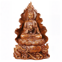Statue de Guan Yin en résine plaquée or de luxe, assise sur un socle de lotus, sculpture pour la décoration de la maison et la bénédiction de la paix