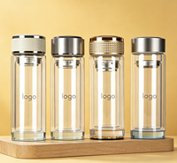 Bouteilles isothermes à double paroi et thermos en verre borosilicate, portables, pour le thé et l'eau, 300 ml / 12 oz, avec infuseur
