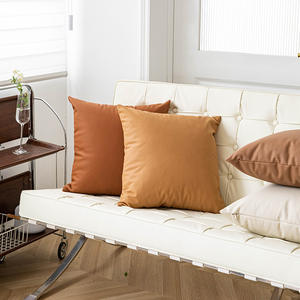 Premium Solid Color Square <b>Throw</b> <b>Pillow</b> Cover Polyester Leather Look Cushion For Bedroom Living Room Decor HM-073 - Product Image 4