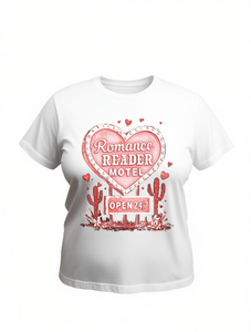 Romance Reader Motel T-shirt da donna girocollo a maniche corte con stampa a cuore, top casual per San Valentino, 100% cotone - Product Image 1