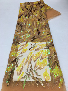 Pháp Đa Màu Sắc Vải Tuyn 5Yards George Thêu Châu Phi Ngọc Trai Ngọc Lục Bảo Màu Xanh Lá Cây Sequins Lễ Kỷ Niệm Đảng Dresses - Product Image 5