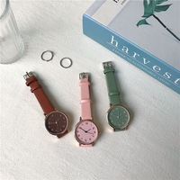 Jam Tangan Wanita Dial Alloy Baru Warna Permen Elegan Tali Kulit Kasual Quartz untuk Wanita