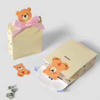 Caja de Regalo de Cartón Plegable Reciclable Ecológica con Impresión UV, Diseño de Osito de Peluche Coreano para Fiesta de Recién Nacido