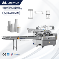 Linpack Volautomatische Horizontale Kussentype Telverpakkingsmachine Voor Wegwerp Plastic Papieren Bekers