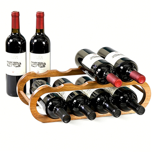 Portabottiglie e Porta Calici Impilabile in Legno di Acacia a 2 Livelli, Espositore da Tavolo per Vino e Champagne - Product Image 1