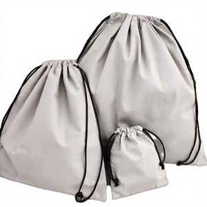 Sac à cordon en tissu de coton gris clair, fourni par l'usine, pochette de rangement anti-poussière multi-tailles pour bijoux, cosmétiques et articles divers - Product Image 1