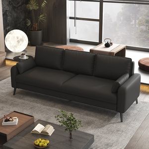 Modern Black Leather <b>Sofa</b> 3 Seater Upholstered Foam Filling Living Room Furniture - Product Image 1