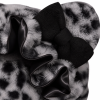 Bonnet en satin réglable pour femme, double couche, motif léopard, avec bande élastique, en peluche, avec nœud, en soie, fourrure réversible, pour l'hiver