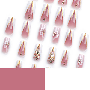 Design JP2934 Golden Glitter V en forme de français <span class=keywords><strong>blanc</strong></span> bordure fleur strass Nail Art 24pcs ABS Press on Nails - Product Image 4