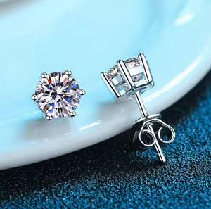 Diamantes CZ joyas de plata 925 agujas de plata puras CZ pendientes de dama Cuadrado moiseanite CZ - EAR - Product Image 5