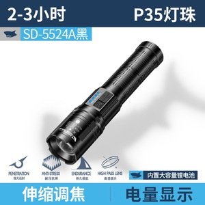 Lampe torche LED Smiling Shark avec zoom télescopique, rechargeable, affichage de la puissance, haute luminosité, pour le camping en plein air - Product Image 2