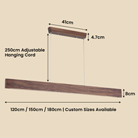 Lámpara Colgante de Techo para Comedor, Diseño Alto y Estrecho, 150 cm, Madera de Roble, Iluminación Personalizada de Doble Cara, Lámpara Decorativa