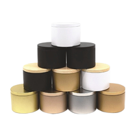 Vente en gros de boîtes en étain imprimées imitation bois noir et blanc de 4 oz et 8 oz, boîtes en étain cylindriques vides, pour bougies parfumées de voyage à la cire de soja
