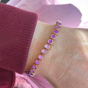 Pulsera de tenis Gemnel con ópalos redondos en ombré pastel, plata de ley 925, joyería fina para regalo de niña, se puede personalizar el color de la piedra - Product Image 6