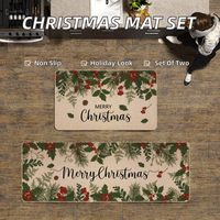 Karpet Lantai Anti Selip & Dapat Dicuci Mesin, Tahan Noda, Motif Daun & Ranting Holly Pine, Cetak 3D untuk Rumah & Dapur