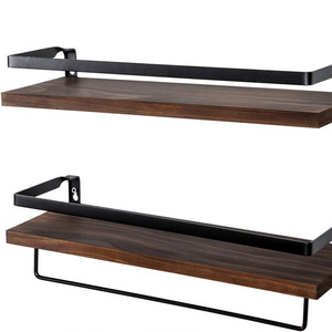 Wooden <b>Wall</b> <b>Shelf</b> 2 Tier <b>Floating</b> Storage Rack Nordic Modern Bathroom Organizer <b>Wall</b> Mounted Durable Solid Wood Rectangular - Product Image 2