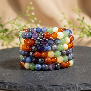 Bracelet en perles de cristal naturel 7 chakras de 8 mm, style classique, pour la guérison, la méditation, la mode, le bouddhisme tibétain, anniversaire - Product Image 3