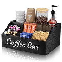 Organizador de Estación de Café de Madera para Encimera con Divisores Ajustables - Almacena Cápsulas K-Cup, Botellas de Sirope, Té y Café para Cocina/Oficina