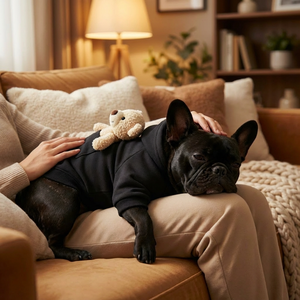 Red Hooded Sweatshirt For French Bulldogs With Adorable Teddy Bear Pocket - Stylish &amp; Comfortable Pet <strong>Clothing</strong> - Product Image 4