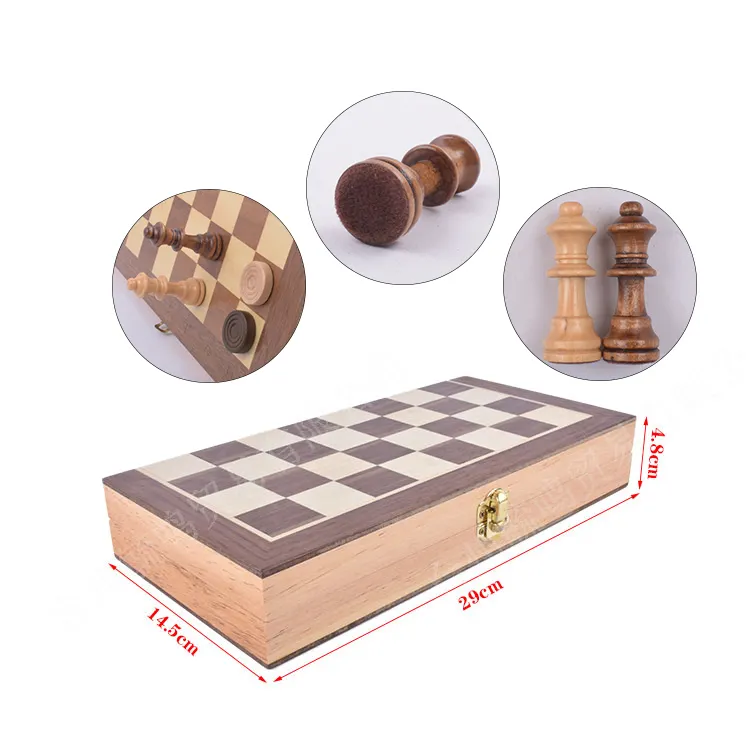 Papan lipat 12 inci catur kayu, set permainan 2 In 1 magnetik dan papan Backgammon