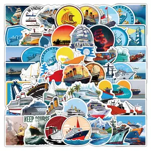 50 adet karikatür yelkenli Cruise Freighter Graffiti çıkartmalar çocuklar için kitap şişe dekor vinil tekne deniz yelken Sticker