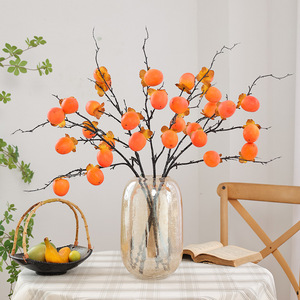 Rama de Caqui Artificial Mo Hua Ge, Flor de Seda Plástica, Decoración para el Hogar, Material para Arreglos de Frutas de la Fortuna del Año Nuevo Chino - Product Image 3