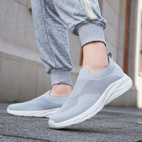 Chaussures décontractées pour hommes, style marche, en maille respirante légère, grande taille, noires, à enfiler, confortables, vente en gros
