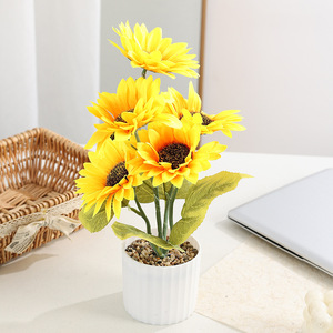 Tournesols en pot en pierre artificielle pour la décoration intérieure, présentation sur table, accessoires de photographie florale - Product Image 3